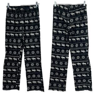Kathy Ireland SMALL Black White Winter Moose Waffle Knit Pajama Bottoms